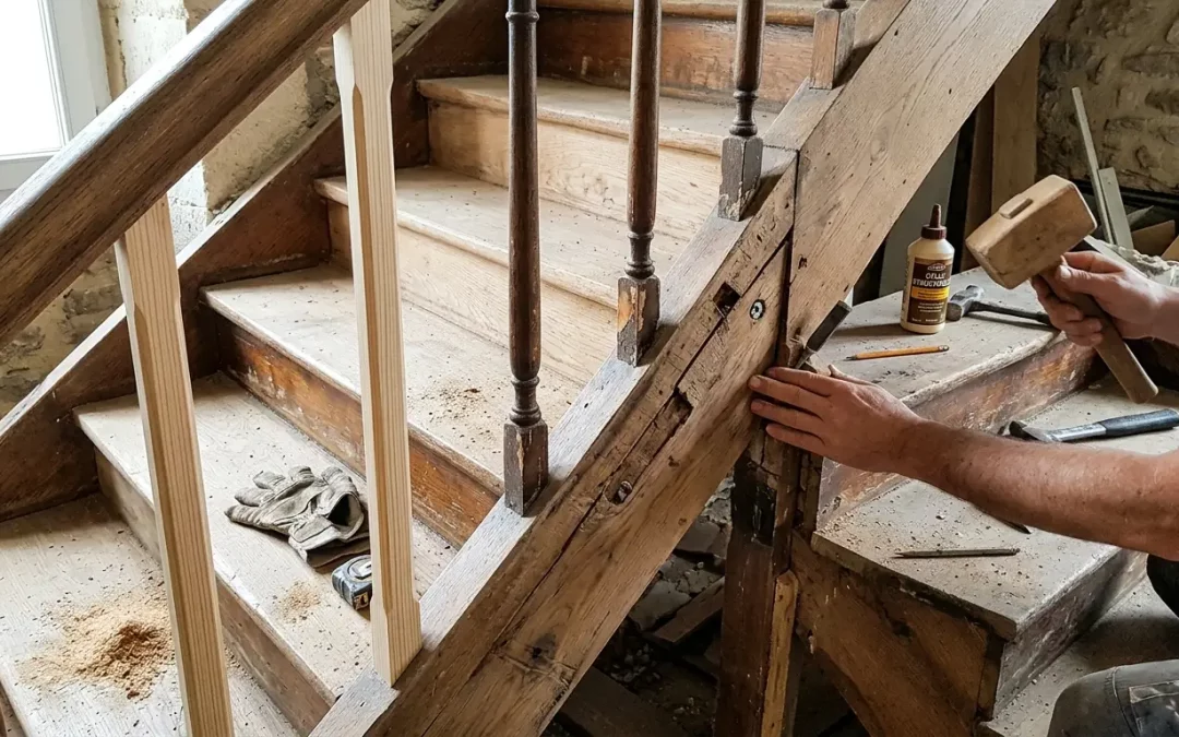 Rénovation escalier intérieur bois : structure avant finition